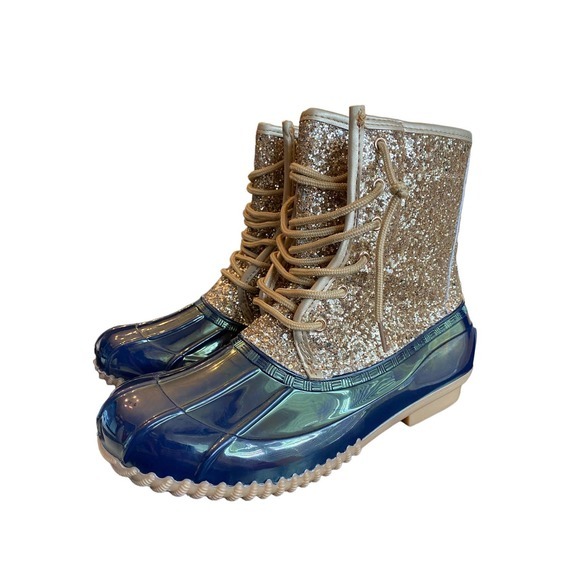 New! Sugar Women’s Skylar 2 Duck Boot navy/gold glitter 7M like L.L.bean - Picture 2 of 6